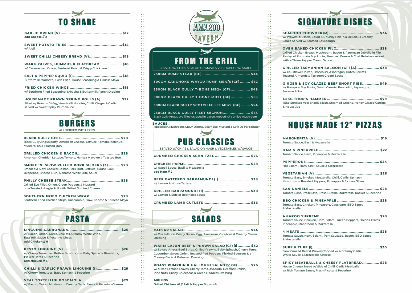 Amaroo Tavern Menu